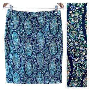 NWT J. Crew Paisley Cotton Stretch Sateen Pencil Skirt Size 6